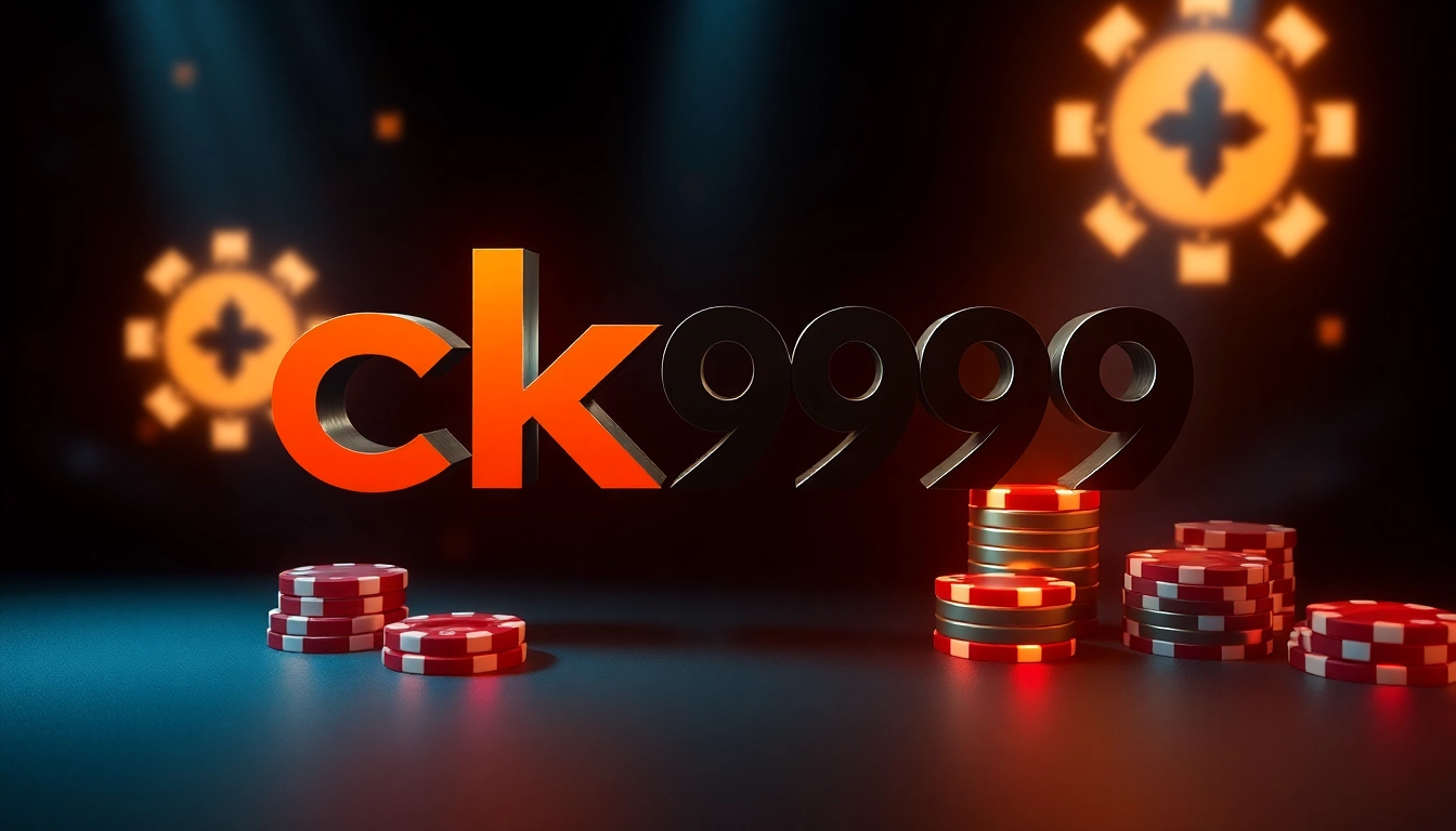 ck999 logo displayed on a modern, stylish gaming interface with casino chips and betting elements, highlighting brand engagement and online gaming experience.