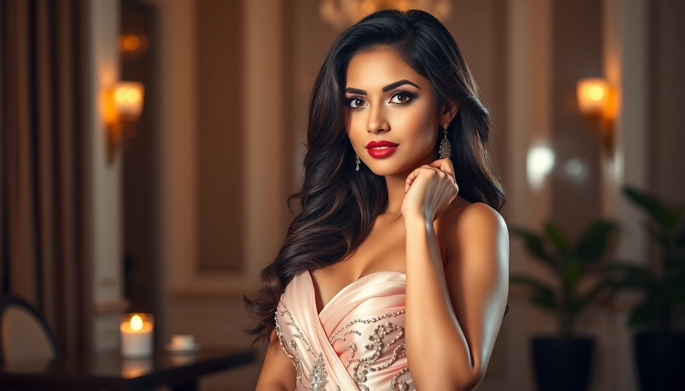 Glamorous Bangalore Escort in elegant attire, inviting and confident, perfect for premium companionship bookings.