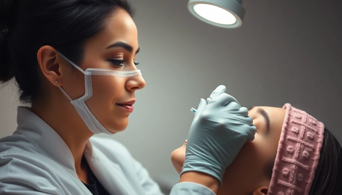 Administering a Botox Behandlung to smooth facial wrinkles in a serene clinic environment.