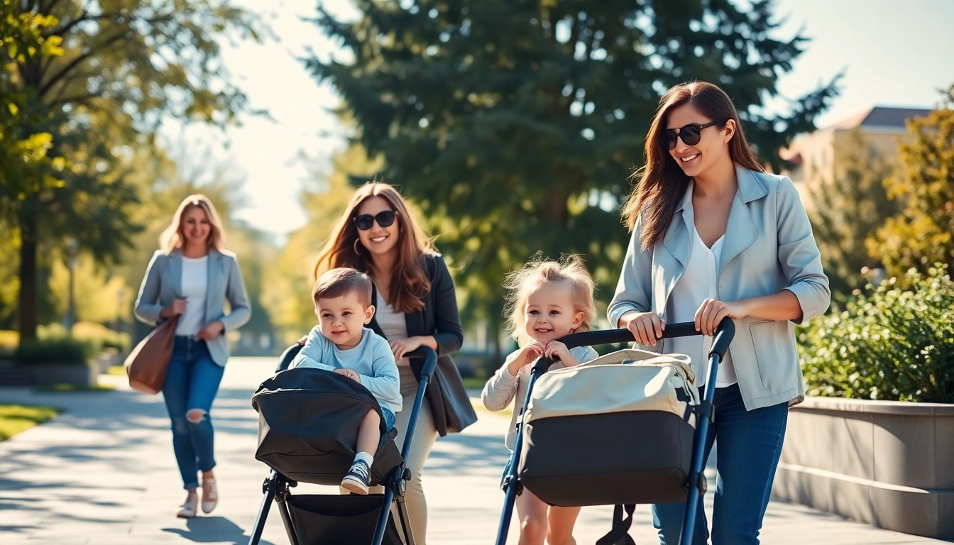 Parhaat lastenrattaat in use with happy family testing different models on a park pathway, highlighting features and comfort.