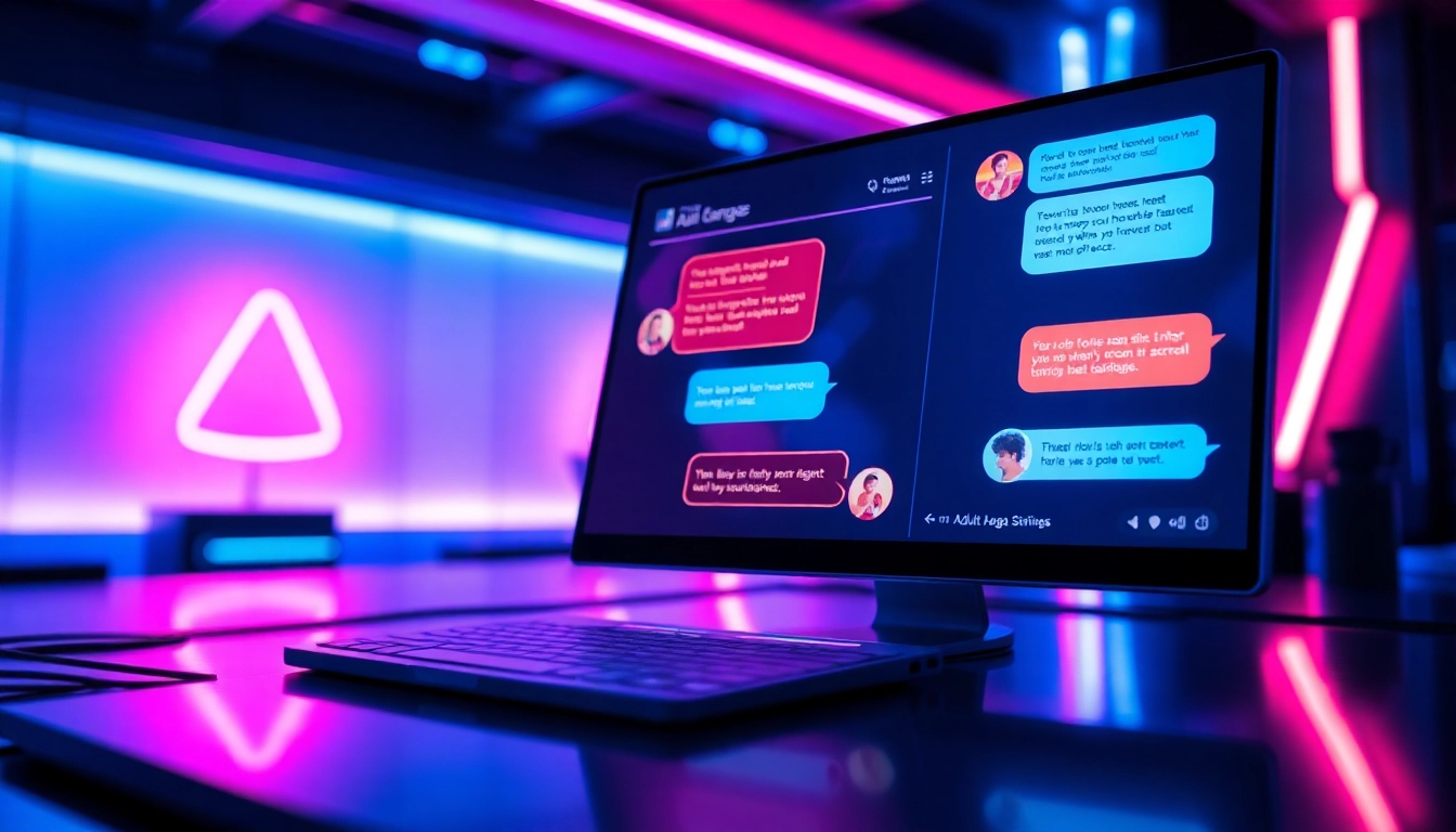 Futuristic digital interface showcasing AI adult chat platform with neon accents.