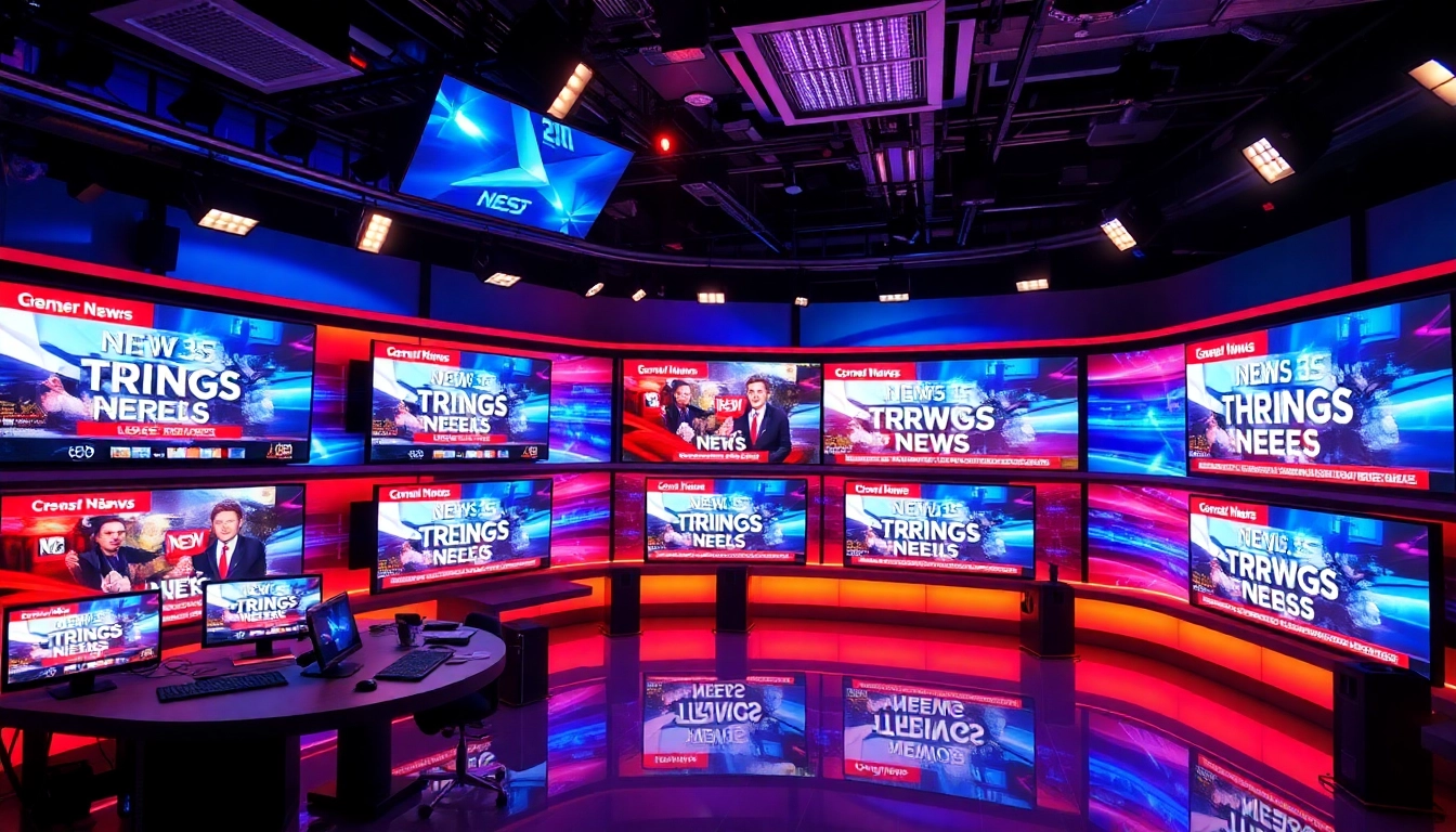Dynamic trending news scene showcasing top headlines and active reporting for modern news coverage.