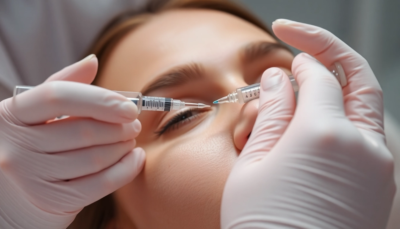 Experienced specialist performing a Botox Behandlung to reduce forehead wrinkles for a youthful appearance.