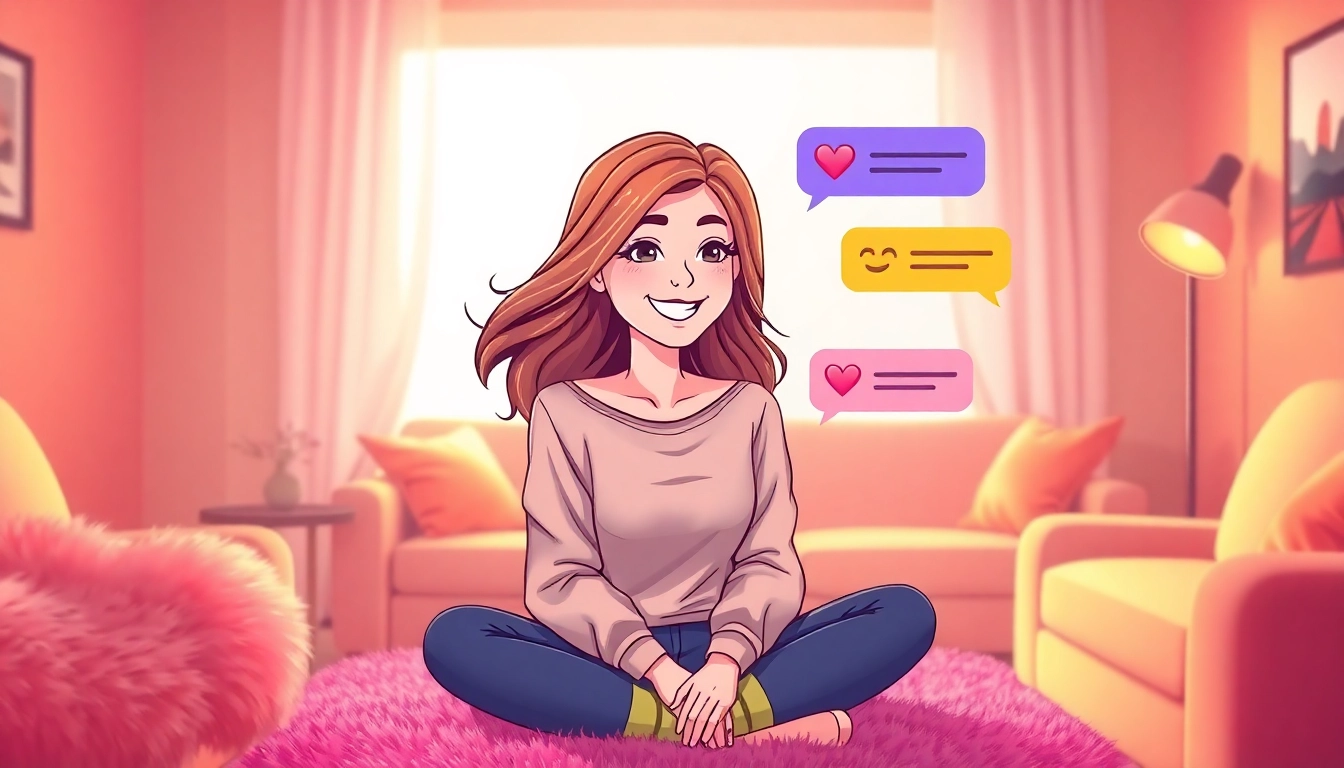 Illustration of an AI chat interface with a virtual girlfriend character.