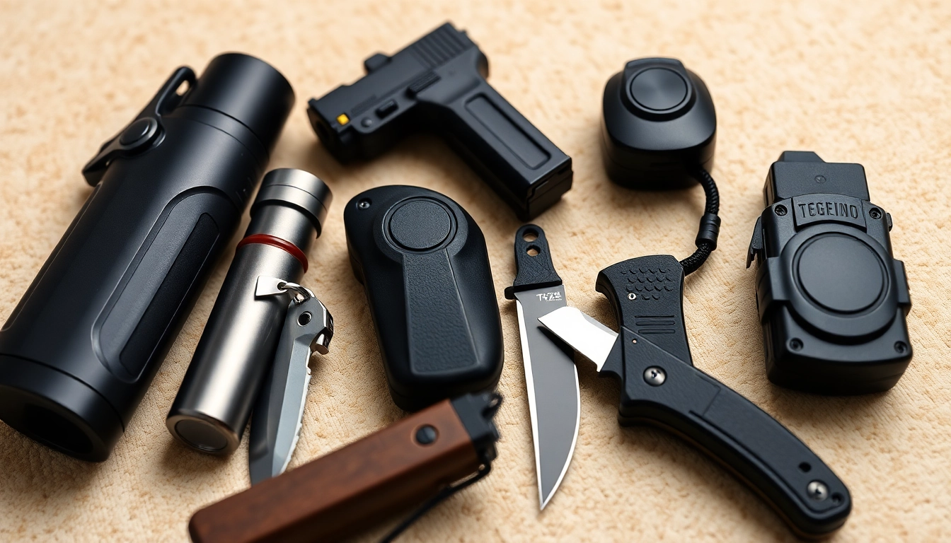 Self-Defense Weapons: Effective personal safety tools like pepper spray, stun guns, and tactical knives for protection.