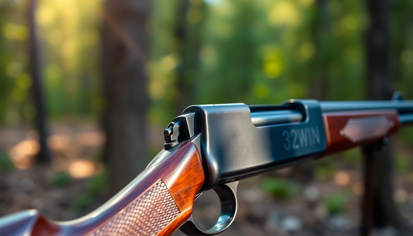 Detailed shot of a classic 32WIN lever-action rifle emphasizing craftsmanship and heritage, ideal for hunting enthusiasts and collectors.