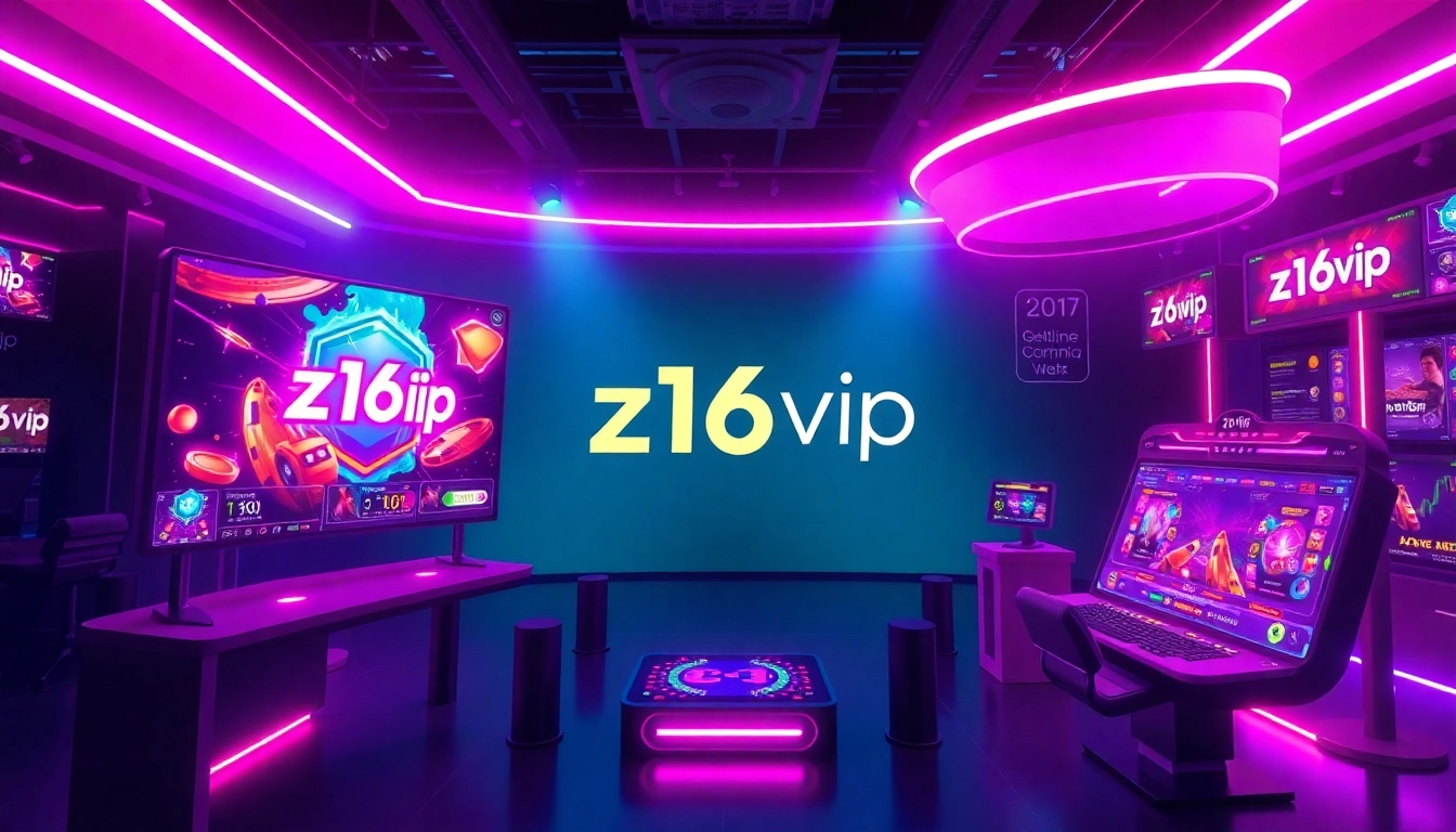 Bold z16vip gaming platform with vibrant neon colors and engaging user interface for online