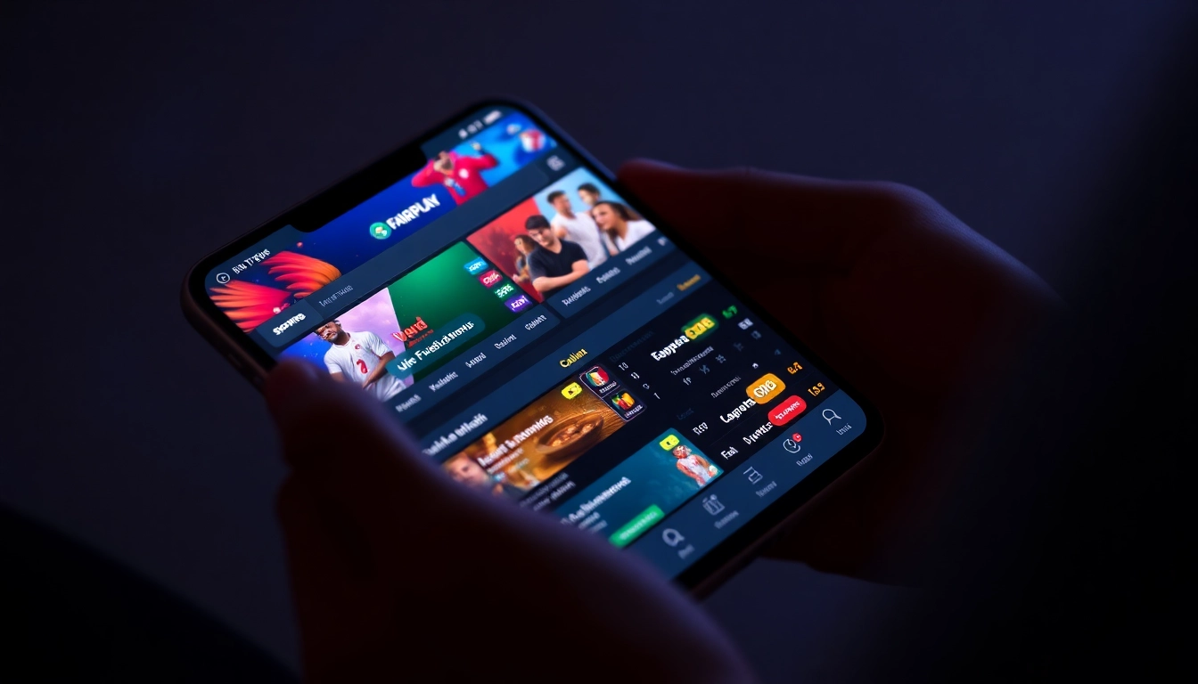 Fairplay online betting platform showing live sports and casino games on a mobile device for seamless gaming experience.
