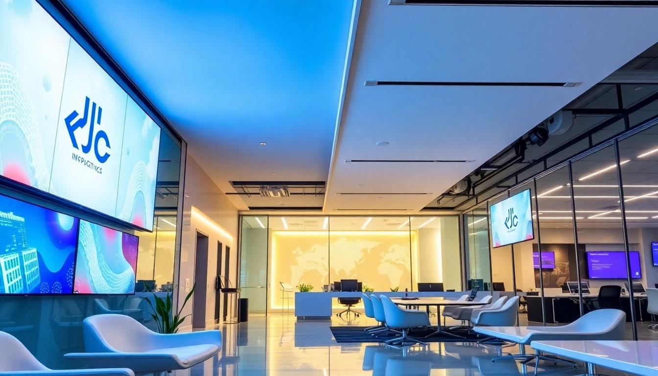 KJC branding stands out with a vibrant digital office environment showcasing innovation and
