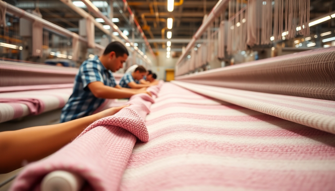 The towel manufacturing process in Pakistan: skilled workers weaving high-quality cotton towels in a modern facility, showcasing craftsmanship and efficiency.