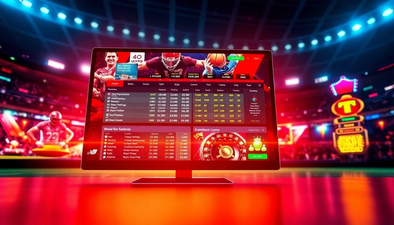 An exciting online sportsbook and casino interface with sports visuals and betting odds on a digital device screen.