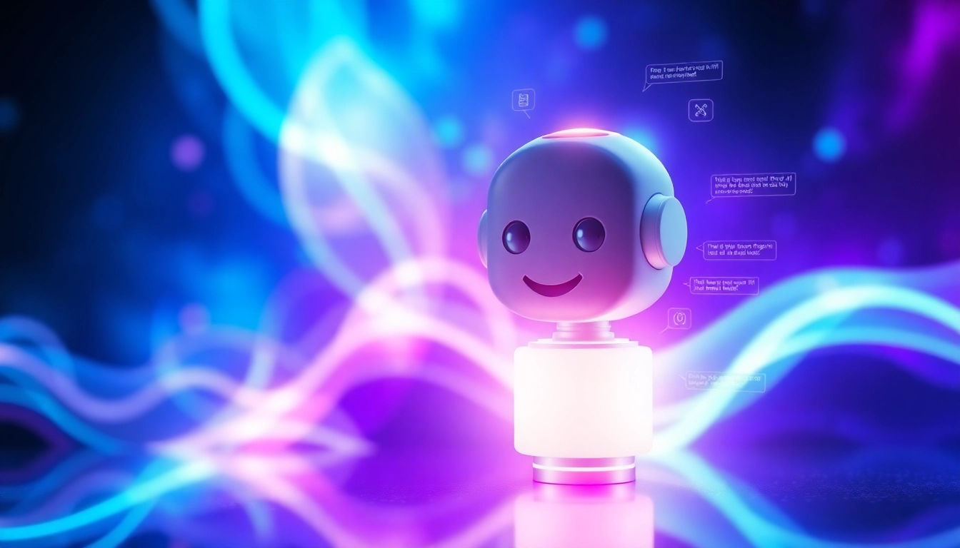 Futuristic AI chat interface with glowing neon colors and holographic elements, representing advanced digital communication.