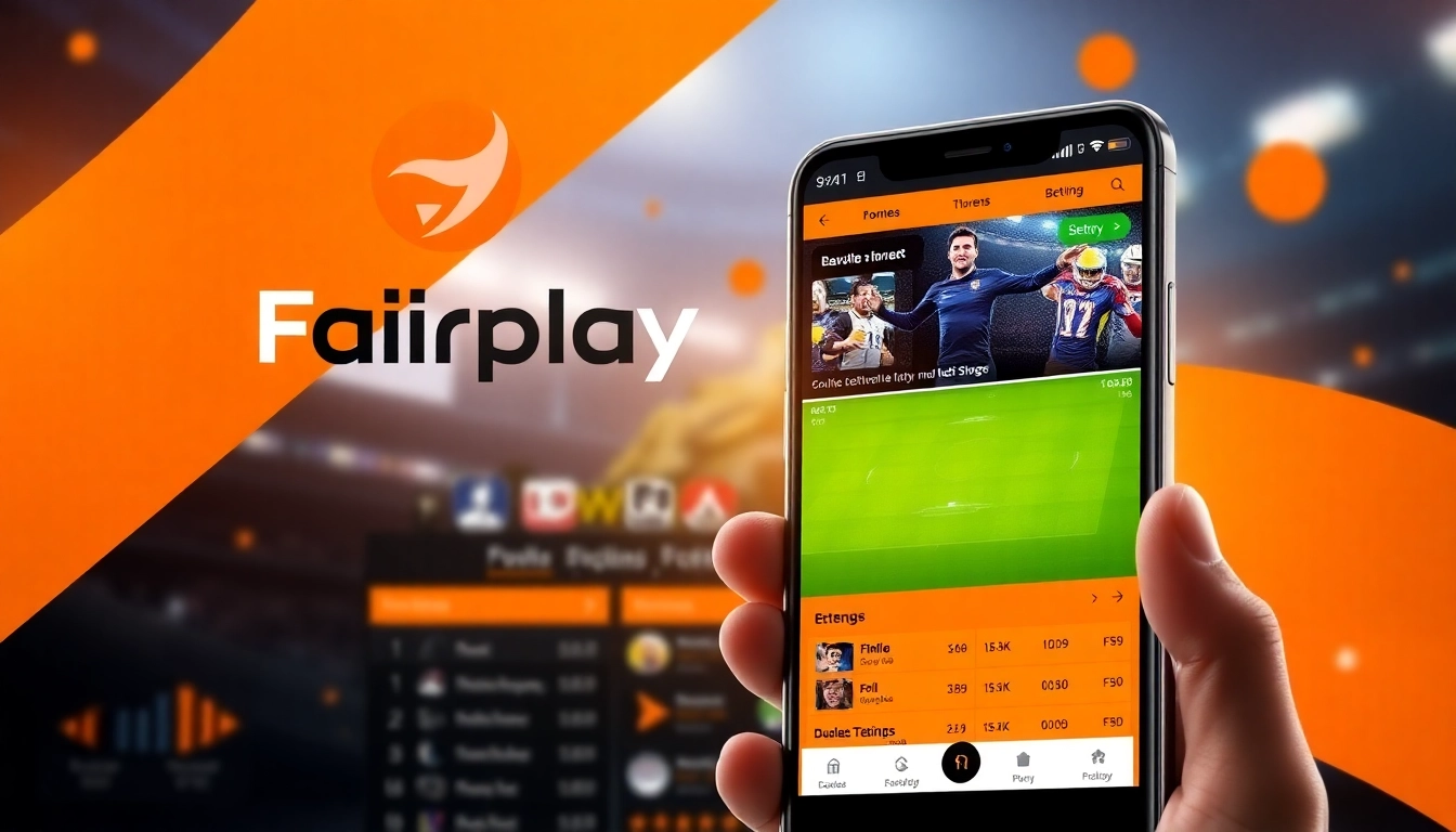 Fairplay online betting platform logo displayed on a sleek mobile screen showcasing betting options, emphasizing smooth user experience and vibrant colors.