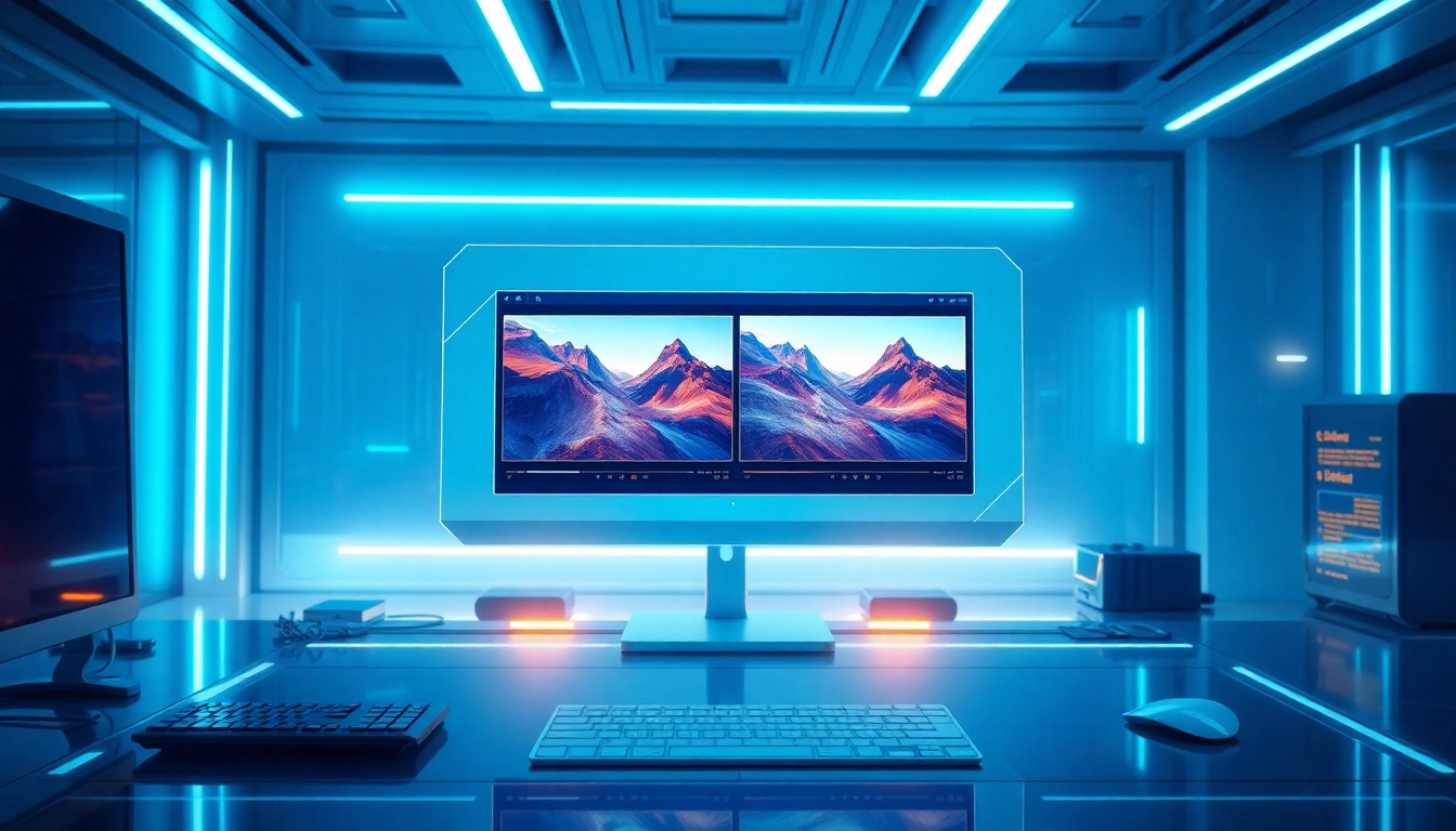 Futuristic AI workspace with holographic image editing interface