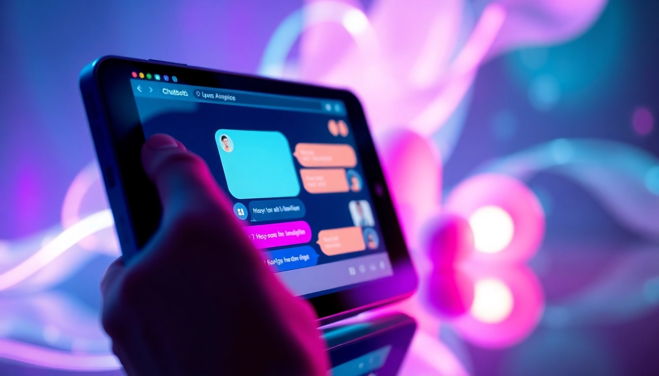 Close-up of a smartphone displaying a colorful AI chat interface with neon accents, representing a modern adult-themed AI conversation environment.