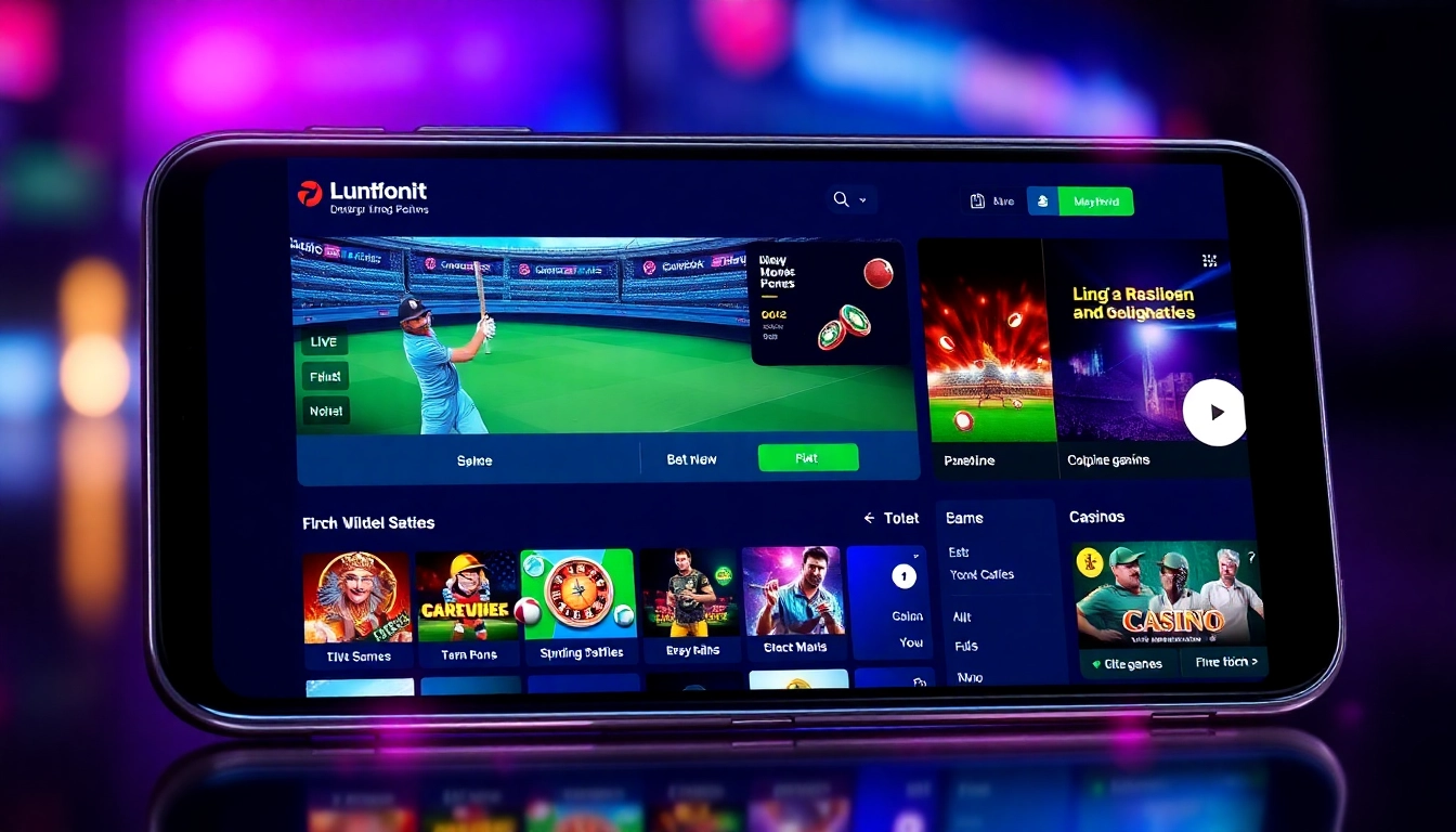 Mahadev Book homepage with live sports and casino betting interface on a smartphone, emphasizing secure online gaming.