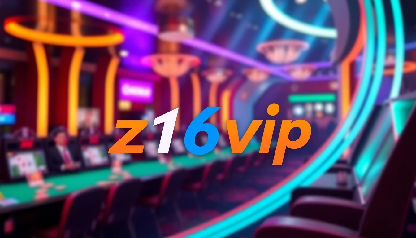 Z16vip online casino platform with dynamic graphics, highlighting trustworthiness and user engagement in bold colors.