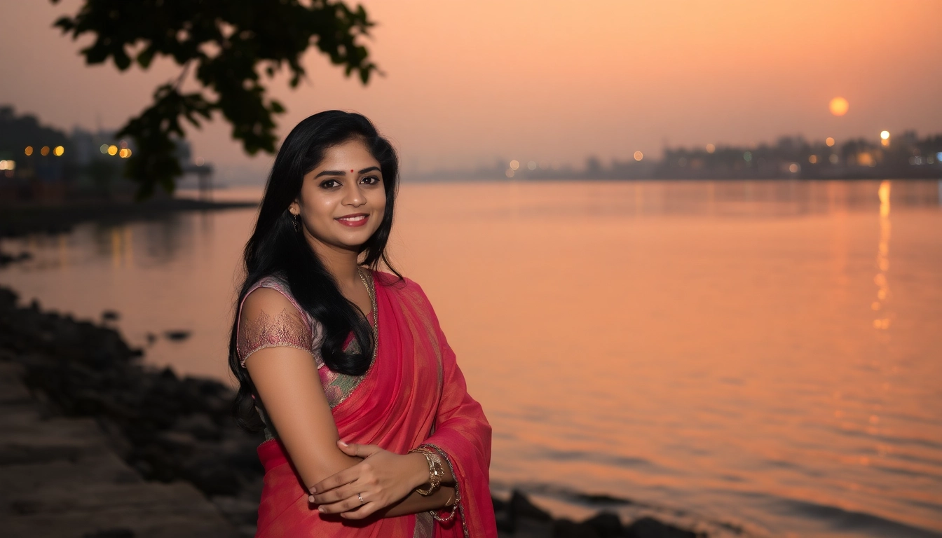 Escort in Haridwar offering exclusive services near Ganga river at twilight, showcasing elegance and serenity for discerning clients.