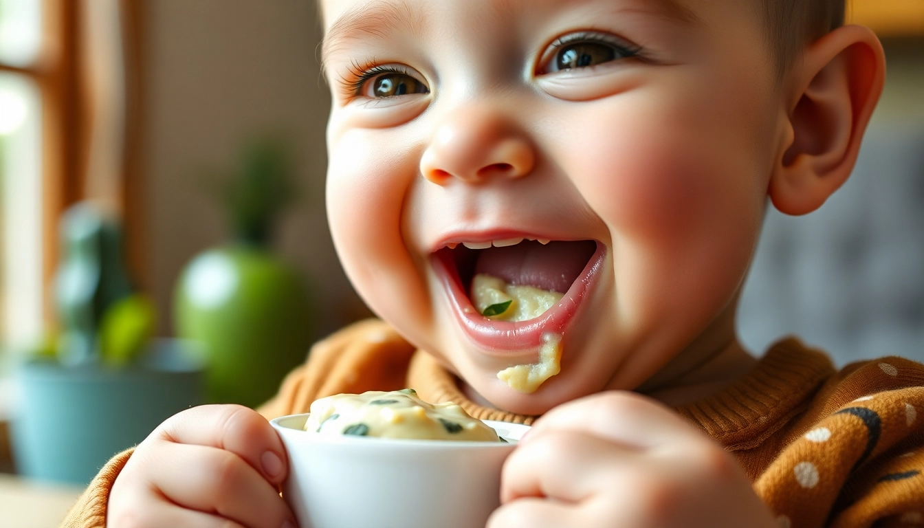 Baby enjoying nutritious alimentazione naturale per svezzamento bambini with fresh fruits and