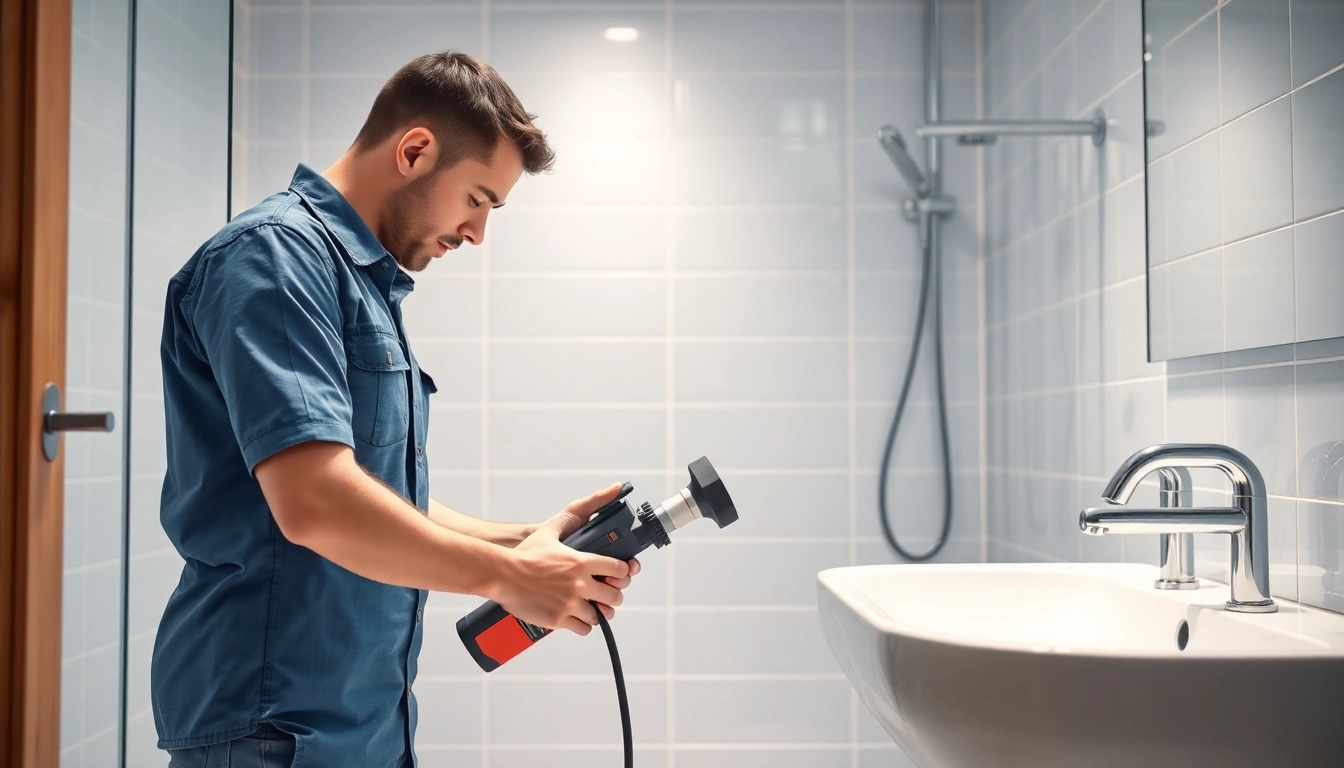 Skilled technician performing service to unclog a toilet, highlighting professional plumbing