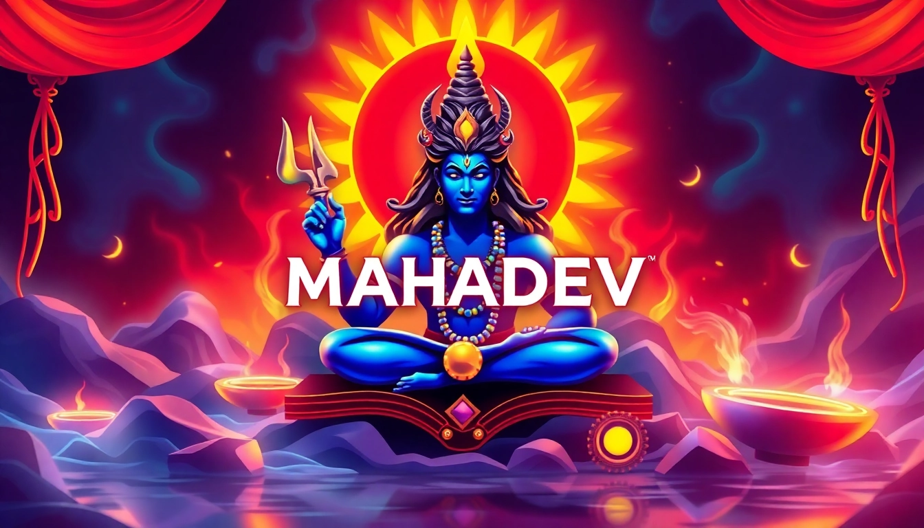 Mahadev Book logo displayed on a sleek screen with betting icons and Shiva symbols,