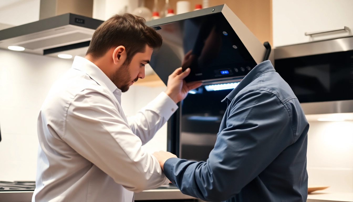 Skilled appliance repair Toronto technician fixing washing machine in a bright modern kitchen