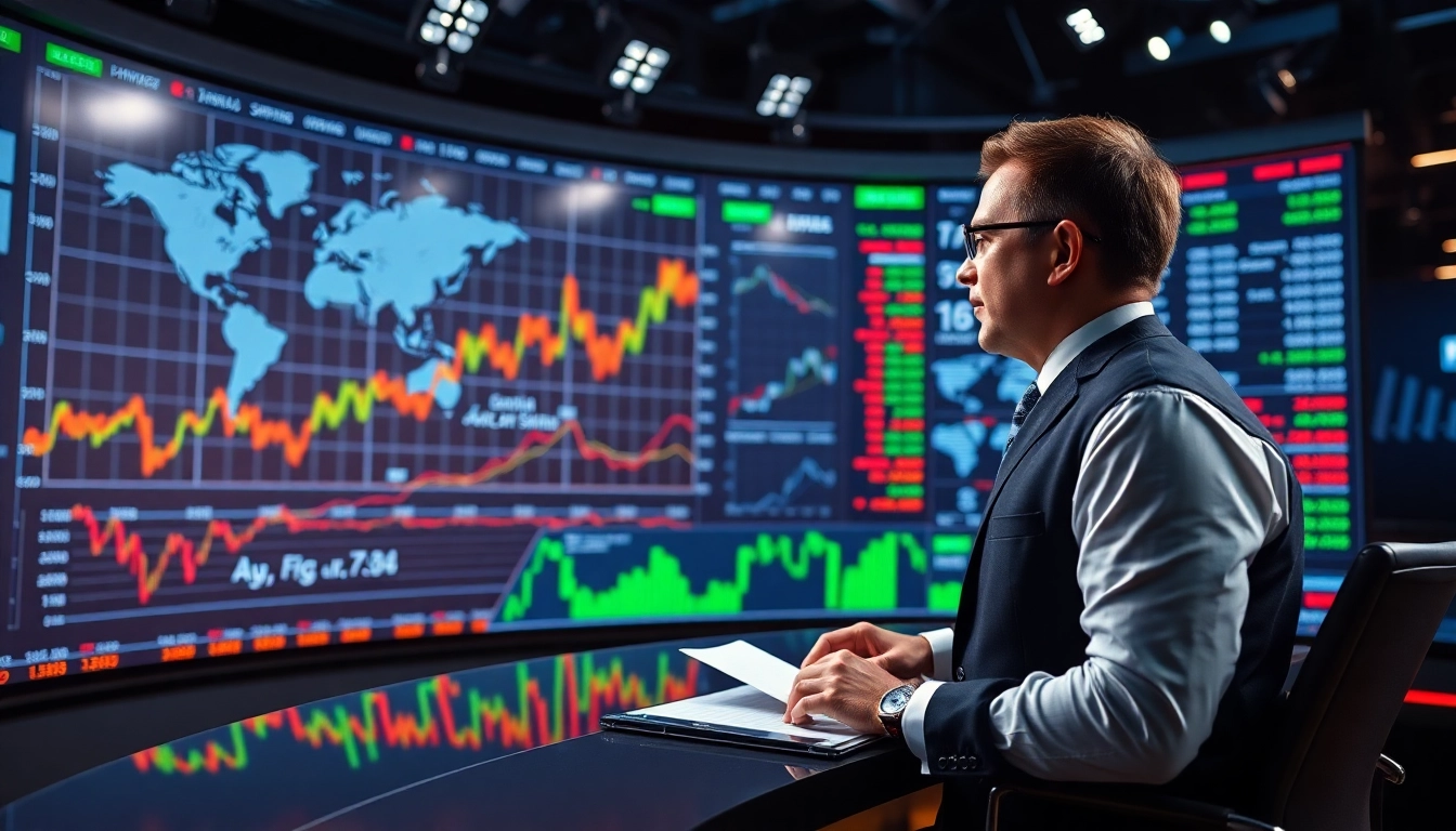 Global Market News A professional analyzing global stock trends on digital screens for current