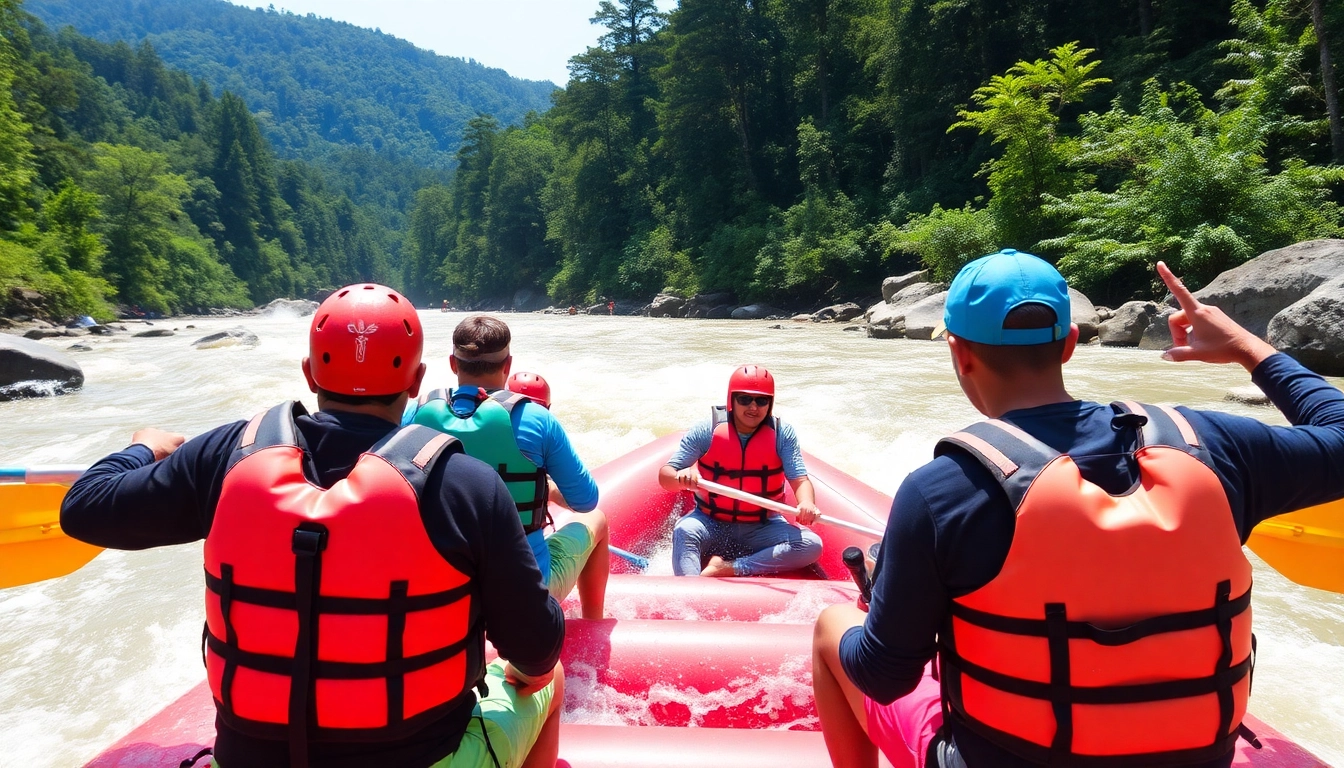Exciting Dandeli River Rafting adventure with tourists navigating wild rapids amidst greenery,