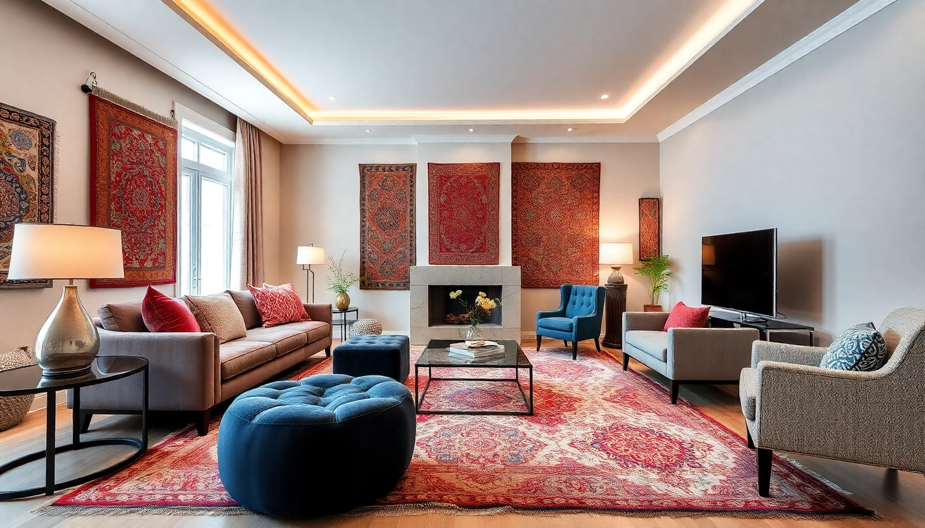 Stylish interior showcasing Tappeti a Milano with diverse designs and vibrant colors for