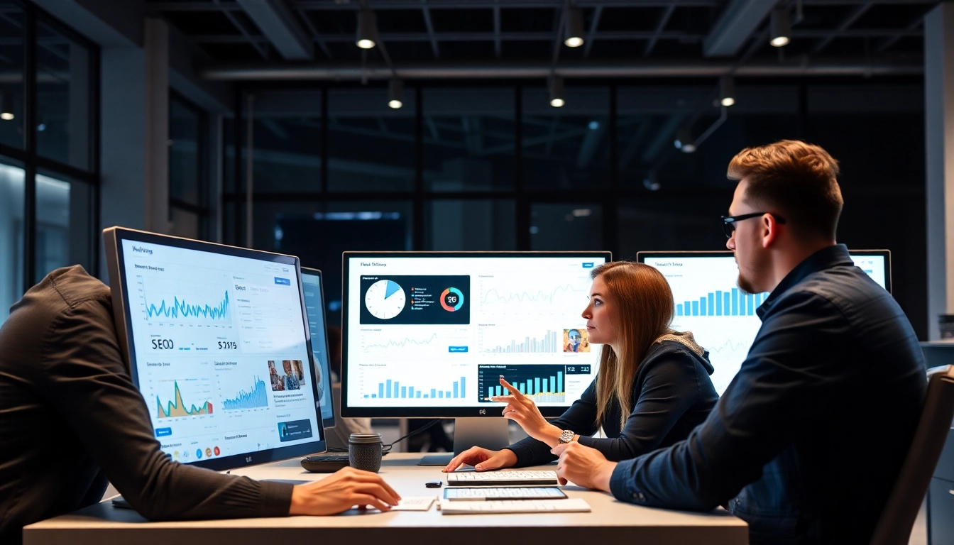 Professional team analyzing digital marketing strategies for agencia seo to improve visibility
