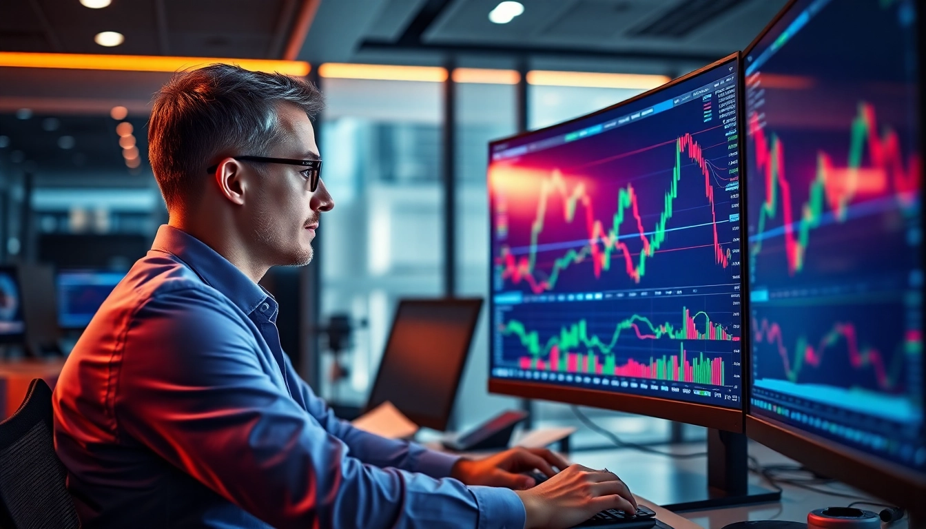 Trading view platform showcasing detailed market charts with professional trader analyzing data